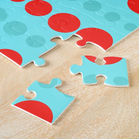 Retro Red en Turquoise Stippen Puzzle Legpuzzel (Zijkant)