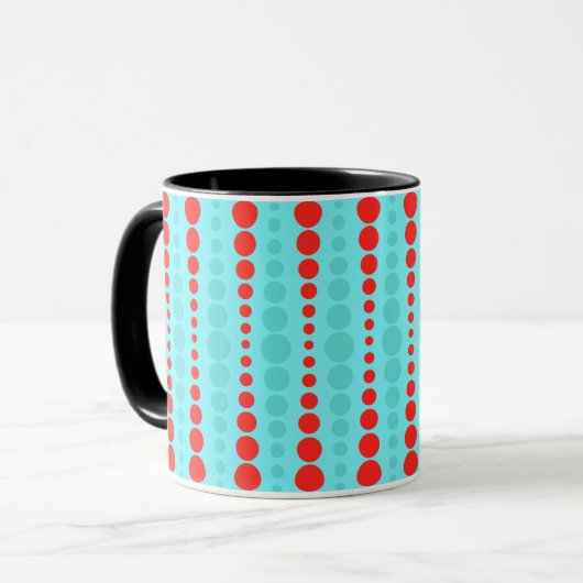 Retro Red en Turquoise Stippen Ringer Mok (Voorkant links)