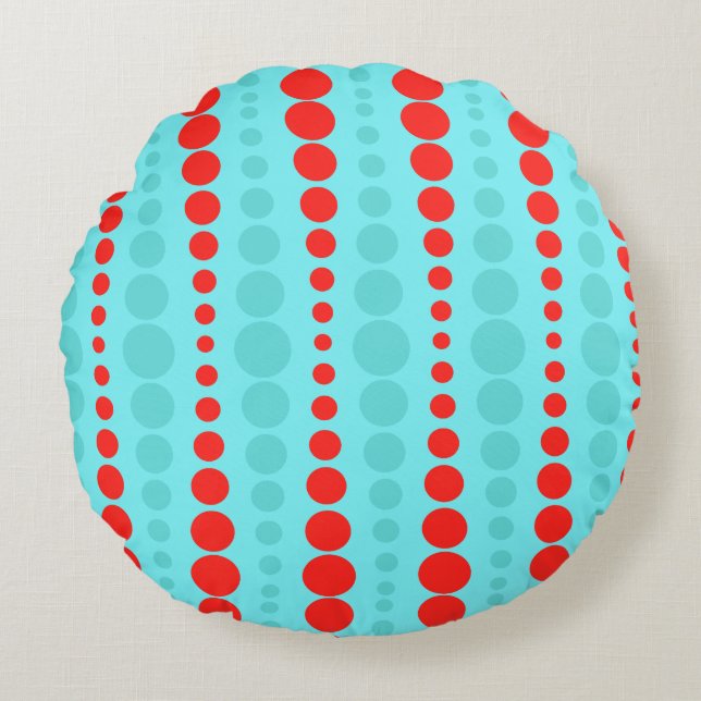 Retro Red en Turquoise Stippen Round Pillow Rond Kussen (Voorkant)