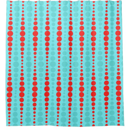 Retro Red en Turquoise Stippen Shower Curtain Douchegordijn (Voorkant)