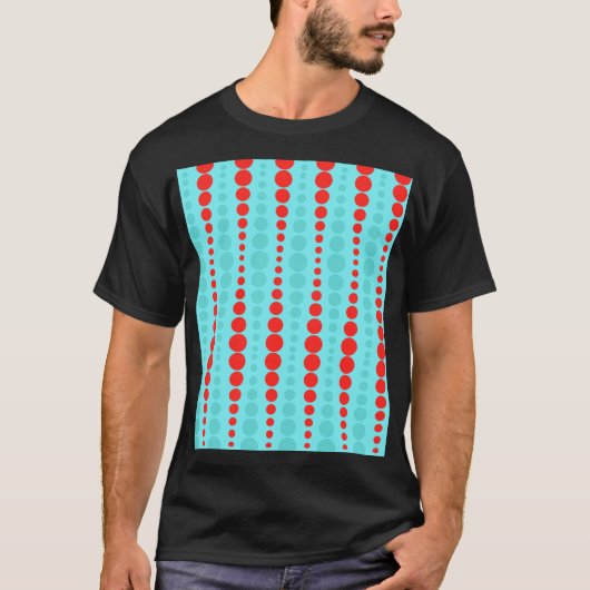 Retro Red en Turquoise Stippen T-Shirt (Voorkant)