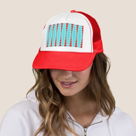 Retro Red en Turquoise Stippen Trucker Hats Trucker Pet (In situ)