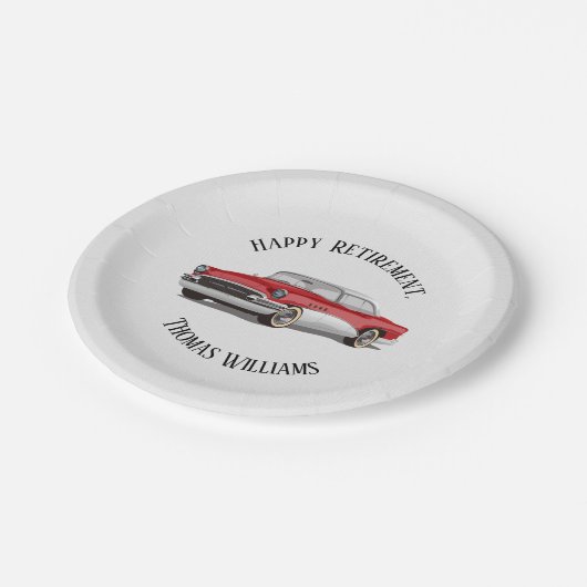 Retro Red en White Buick Retirement Papieren Bordje (Gekanteld)