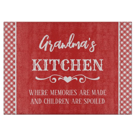 Retro Red en White Gecontkered Grandma's Kitchen Snijplank (Voorkant)
