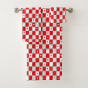 Retro Red en White Starbursts Towel Set Bad Handdoek