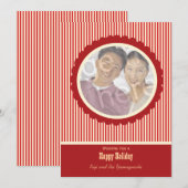 Retro Red en White Stripes Holiday-fotokaart Feestdagenkaart (Voorkant / Achterkant)