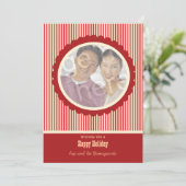 Retro Red en White Stripes Holiday-fotokaart Feestdagenkaart (Staand voorkant)