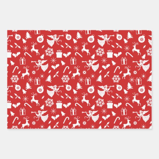 Retro Red en White Traditionele Kerstmis Inpakpapier Vel (Voorkant)