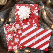 Retro Red en White Traditionele Kerstmis Inpakpapier Vel