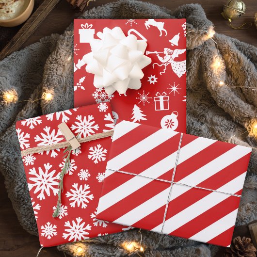 Retro Red en White Traditionele Kerstmis Inpakpapier Vel