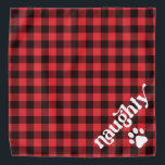 Retro Red Flannel Naughty Kersthond Bandana<br><div class="desc">Deze banaan is voorzien van roodrood flannel en een leuk retro lettertype met de "ondeugende" helft van ondeugendheid en aardig. Het maakt de perfecte kerstbanaan voor je hond of kat.</div>