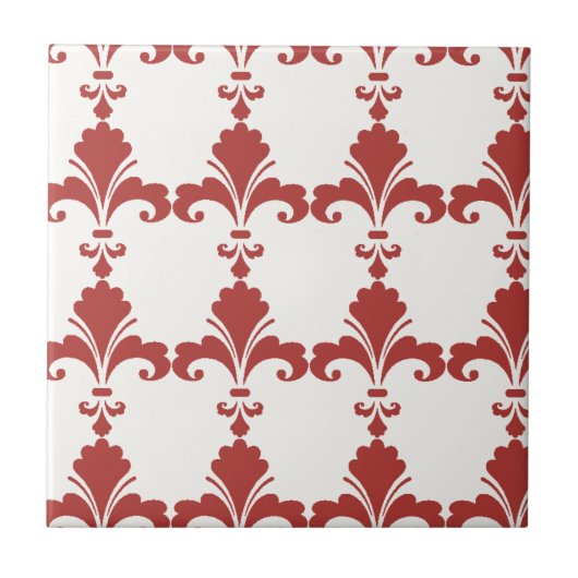 Retro Red Fleur-De-Lis Pattern Tegeltje (Voorkant)