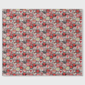 Retro Red Floral Harten Valentijn Bottle Pet Art Cadeaupapier (Vlak)