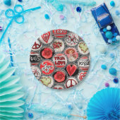 Retro Red Floral harten Valentijn True Love Papieren Bordje (Feest)