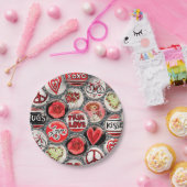 Retro Red Floral harten Valentijn True Love Papieren Bordje (Feest)