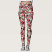 Retro Red Floral Heart Valentijnsdag Fles Pet Leggings (Voorkant)