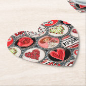 Retro Red Floral Hearts True Love Valentijnsdag Kartonnen Onderzetters (Gekanteld)