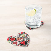 Retro Red Floral Hearts True Love Valentijnsdag Kartonnen Onderzetters (Insitu)