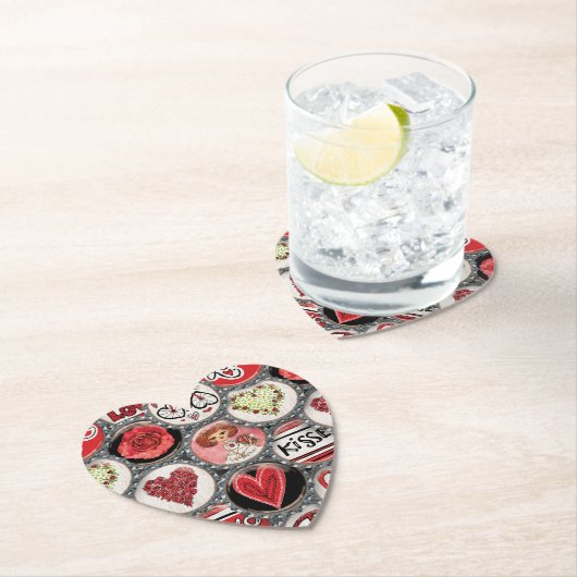 Retro Red Floral Hearts True Love Valentijnsdag Kartonnen Onderzetters (Insitu)
