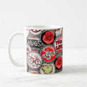 Retro Red Floral Hearts True Love Valentijnsdag Koffiemok (Links)