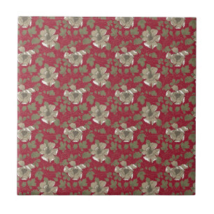 Retro Red Floral Tegeltje