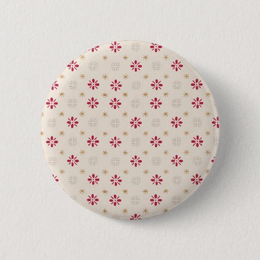 Retro Red Flower Gold Star achtergrond Ronde Button 5,7 Cm (Voorkant)