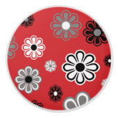 Retro Red Flower Power-keramische knop (Voorkant)