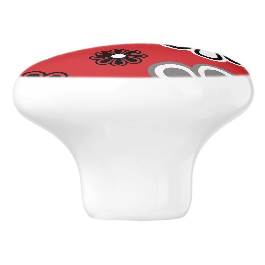 Retro Red Flower Power-keramische knop (Zijkant)