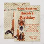 Retro Red Fox Birthday Uitnodiging (Voorkant / Achterkant)