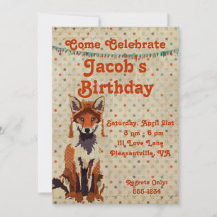 Retro Red Fox Birthday Uitnodiging