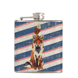 Retro Red Fox & Owl Flask Heupfles