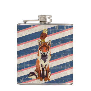 Retro Red Fox & Owl Flask Heupfles