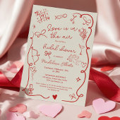 Retro Red Galentine Love in the air bridal shower Kaart