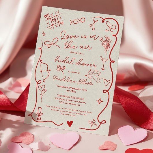 Retro Red Galentine Love in the air bridal shower Kaart