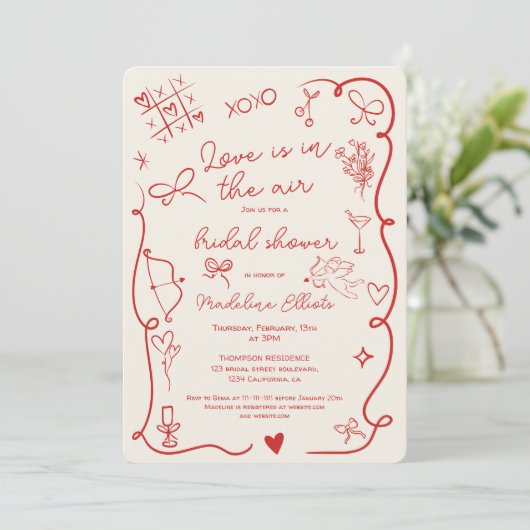 Retro Red Galentine Love in the air bridal shower Kaart (Staand voorkant)