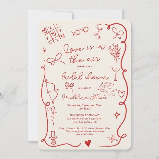 Retro Red Galentine Love in the air bridal shower Kaart (Voorkant)