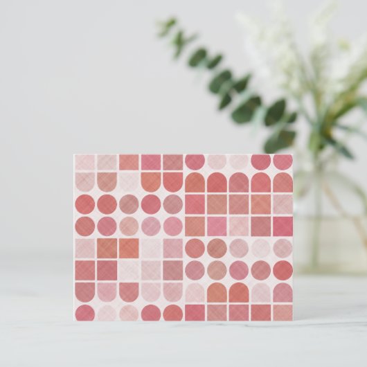 Retro Red Geometric Patroon Briefkaart (Staand voorkant)