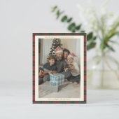 Retro Red Gingham Plaid Custom Photo Christmas Feestdagenkaart (Staand voorkant)