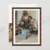 Retro Red Gingham Plaid Custom Photo Christmas Feestdagenkaart (Voorkant / Achterkant)