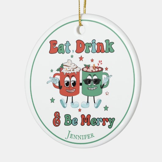 Retro Red Green Cartoon Dancing Keramisch Ornament (Links)