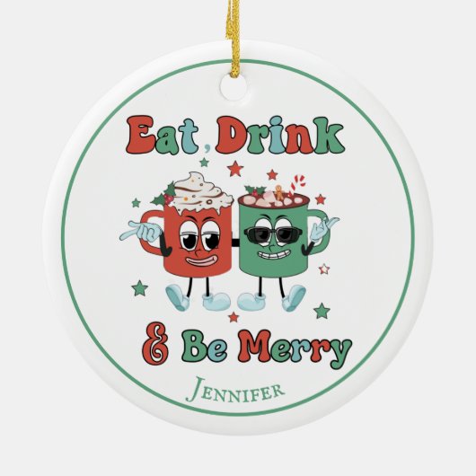 Retro Red Green Cartoon Dancing Keramisch Ornament (Achterkant)