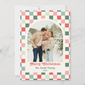 Retro Red Green Checkerboard Photo Arch Christmas Feestdagenkaart (Voorkant)