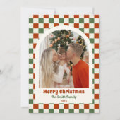 Retro Red Green Checkerboard Photo Arch Christmas Feestdagenkaart (Voorkant)