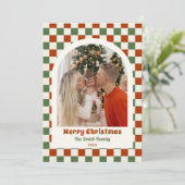 Retro Red Green Checkerboard Photo Arch Christmas Feestdagenkaart (Staand voorkant)