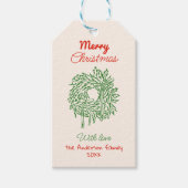 Retro Red Green Drawn Bows Wreath Merry Christmas Cadeaulabel (Voorkant)