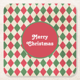 Retro Red Green Harlequin Holiday Kartonnen Onderzetters