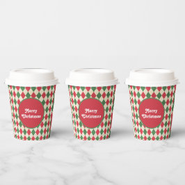 Retro Red Green Harlequin Holiday Papieren Bekers