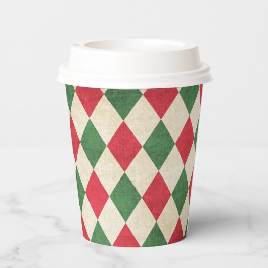 Retro Red Green Harlequin Holiday Papieren Bekers (Achterkant)