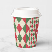 Retro Red Green Harlequin Holiday Papieren Bekers (Rechts)