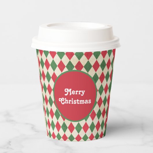 Retro Red Green Harlequin Holiday Papieren Bekers (Voorkant)